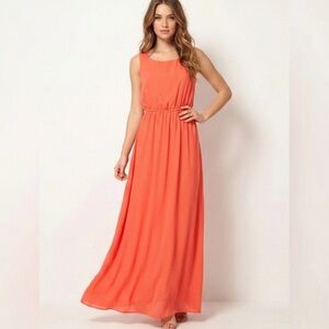 Coral double slit maxi dress